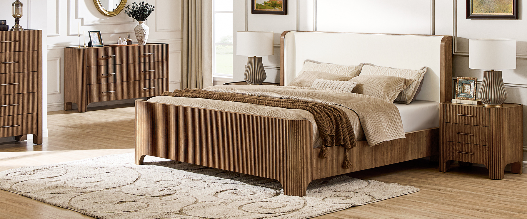 Fluted Solid Oak Bed