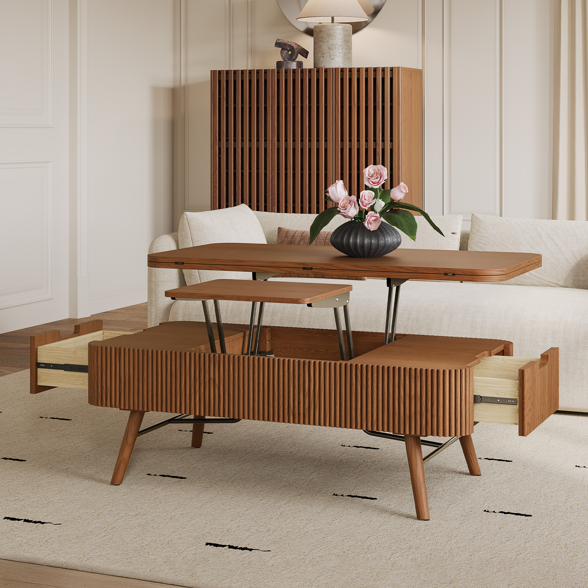 テーブル Magnus 47 inch Lift Top Wood Coffee Table with Drawers Storage