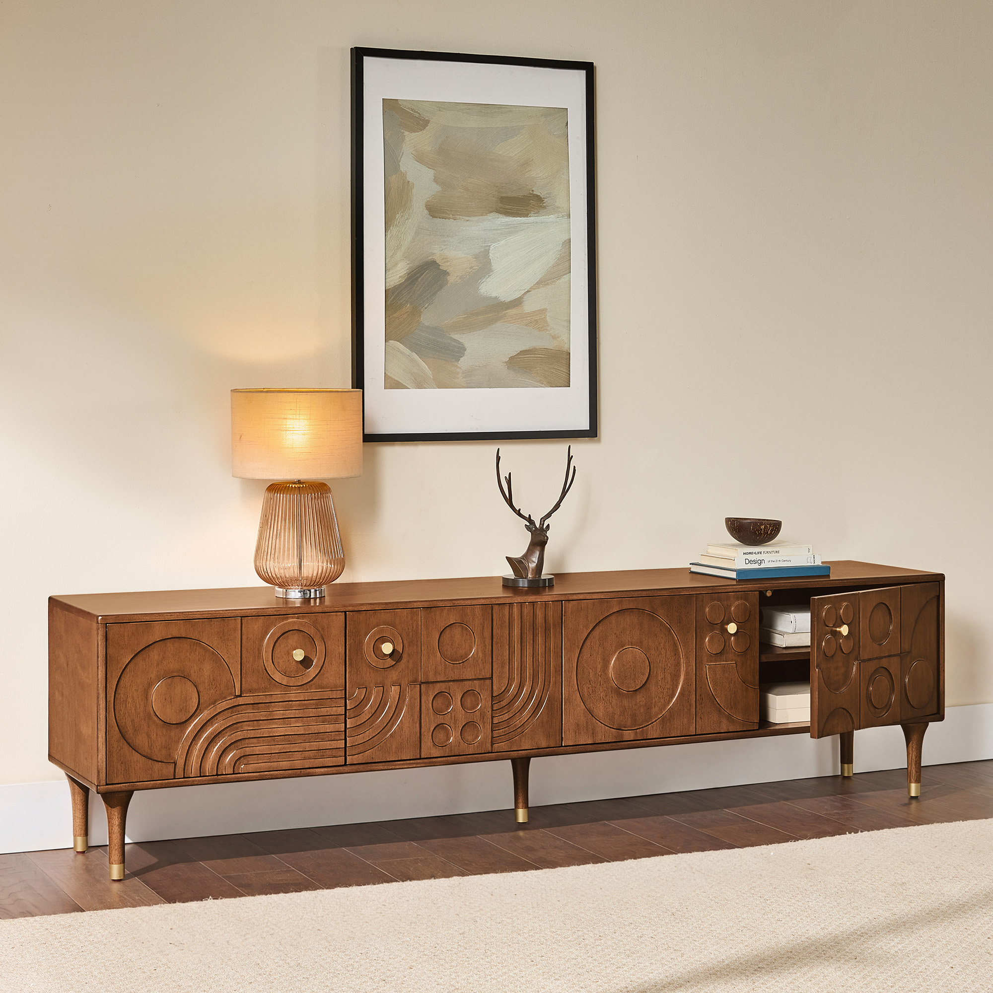 Ludovic 84 inch Carving Solid Wood TV Stand | HERNEST