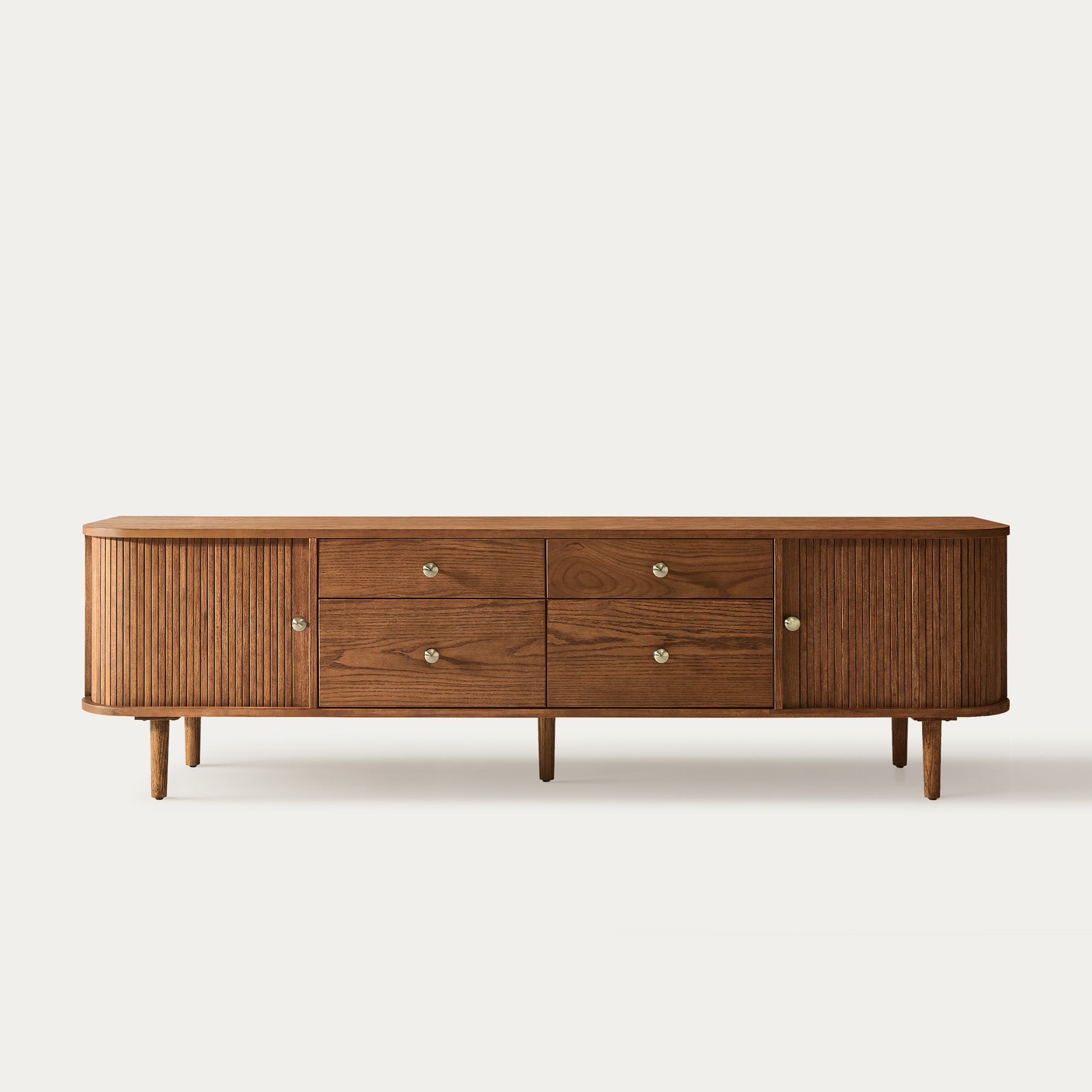 retro_tresure Tristan 84 inch Warm Brown Solid Oak Tambour Door TV Stand with 4