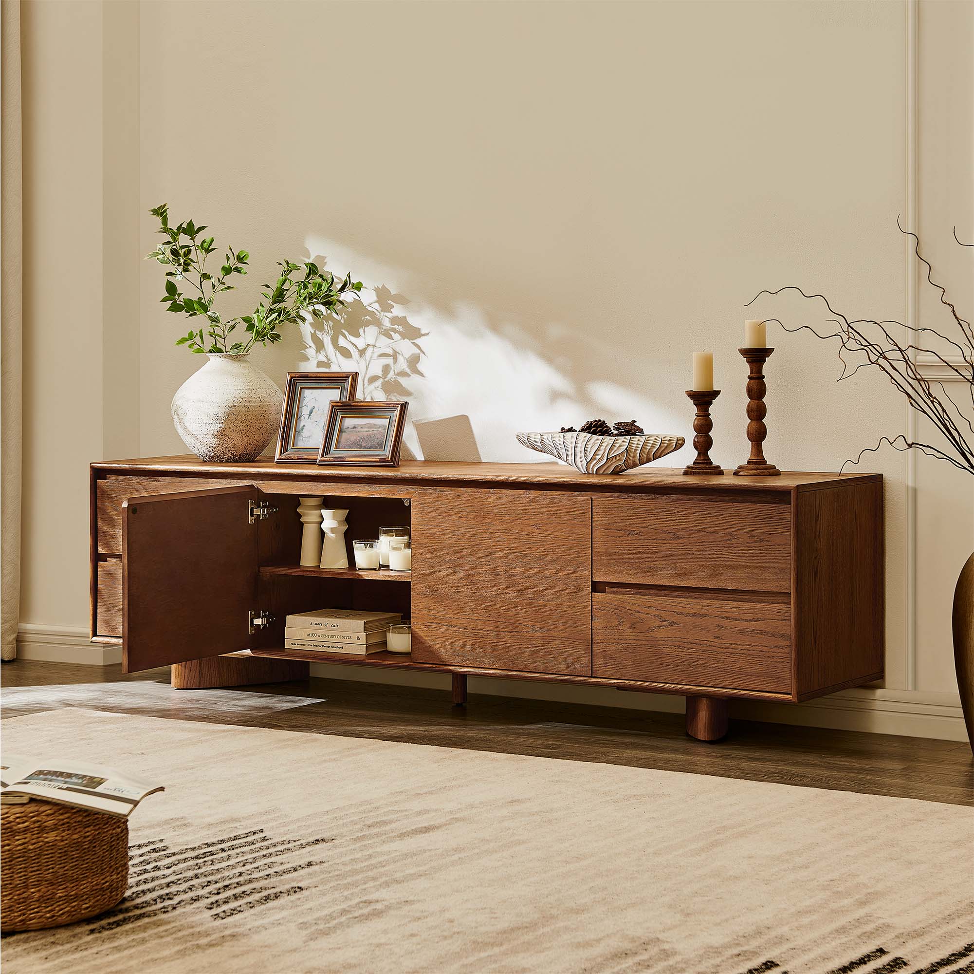Anton 84 inch TV Stand with 4 Drawers & Solid Wood Legs