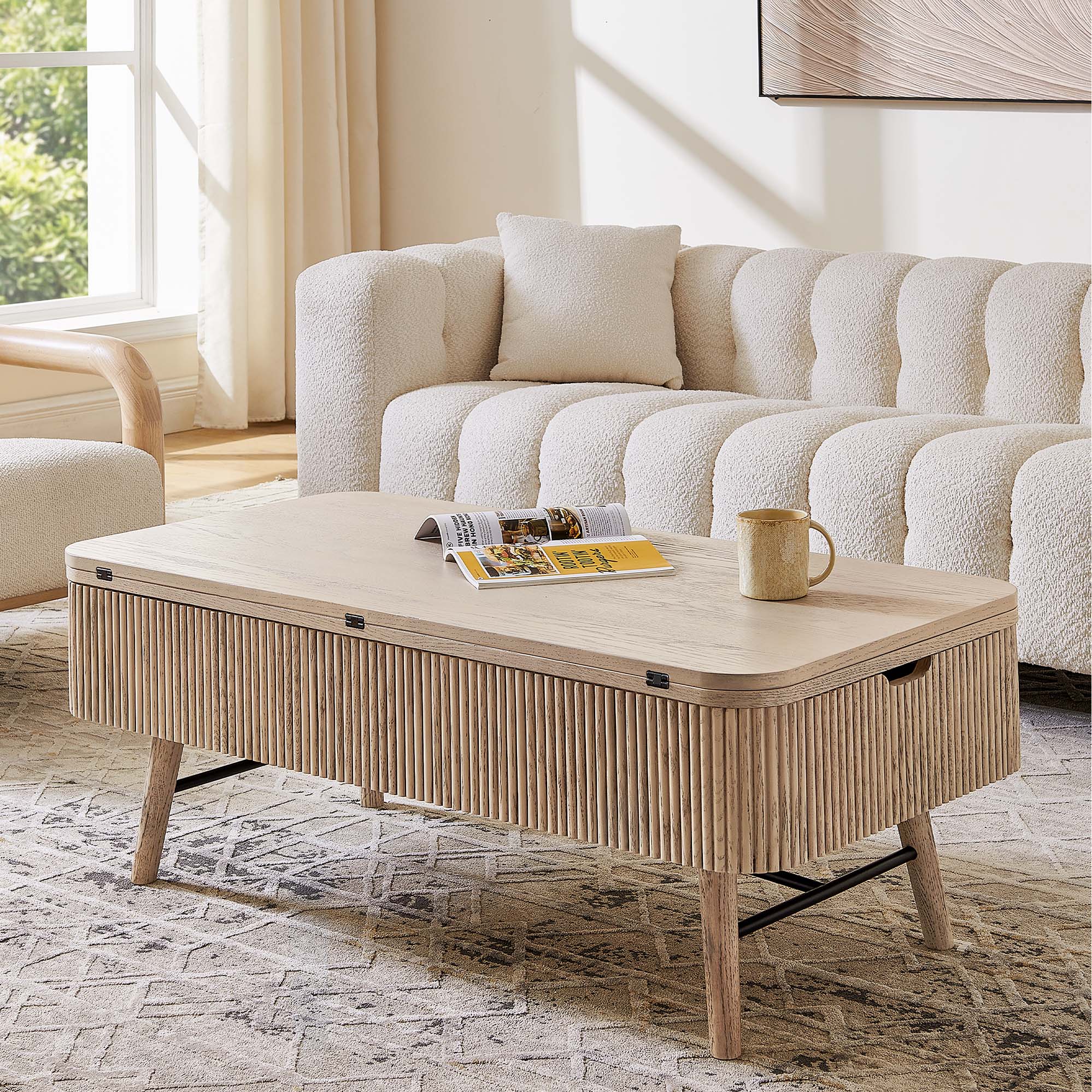 Magnus 47 Inch Lift-Top Coffee Table | Whitewashed Oak Coffee