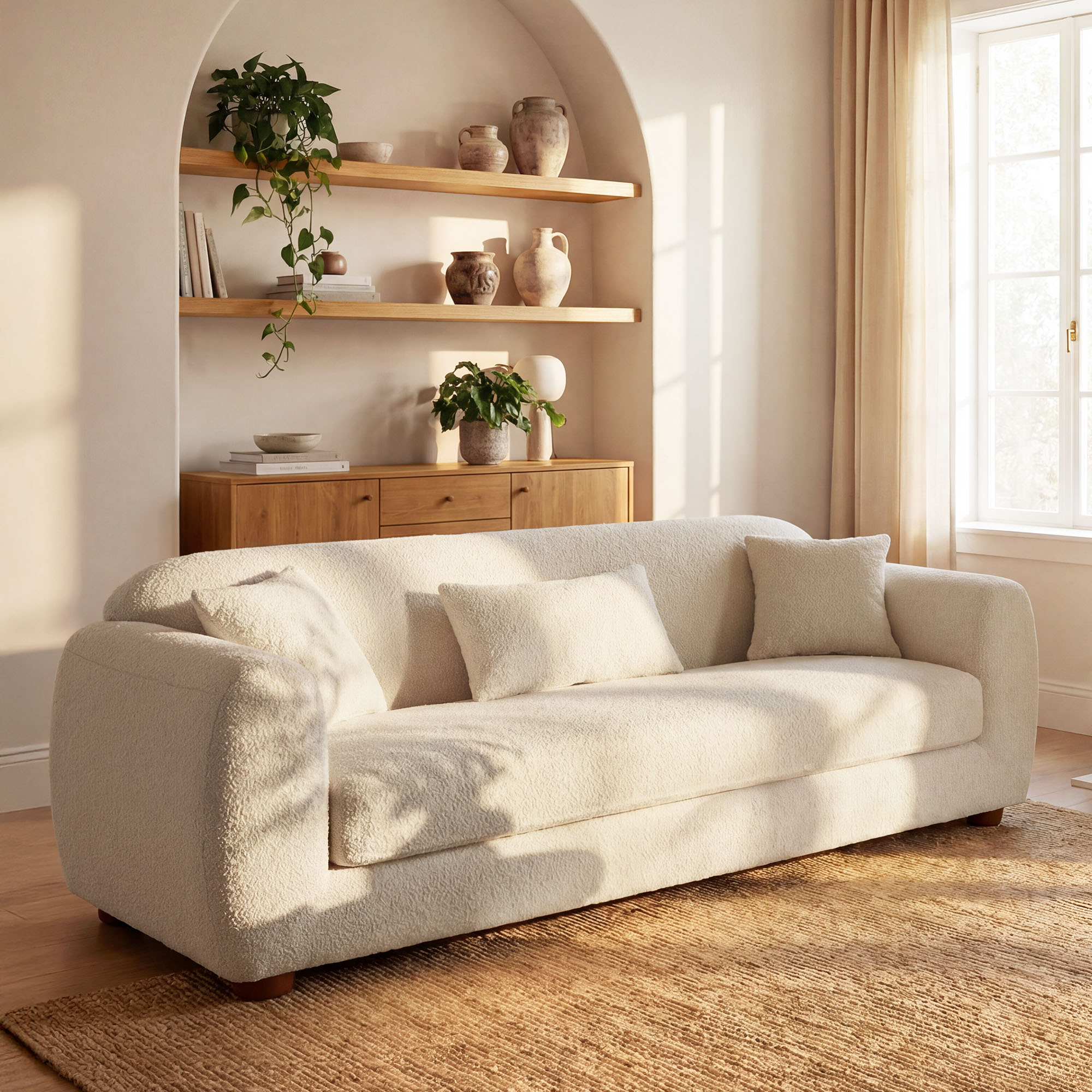 Frosta Bouclé Fabric Loveseat Sofa with Removable Cover | HERNEST