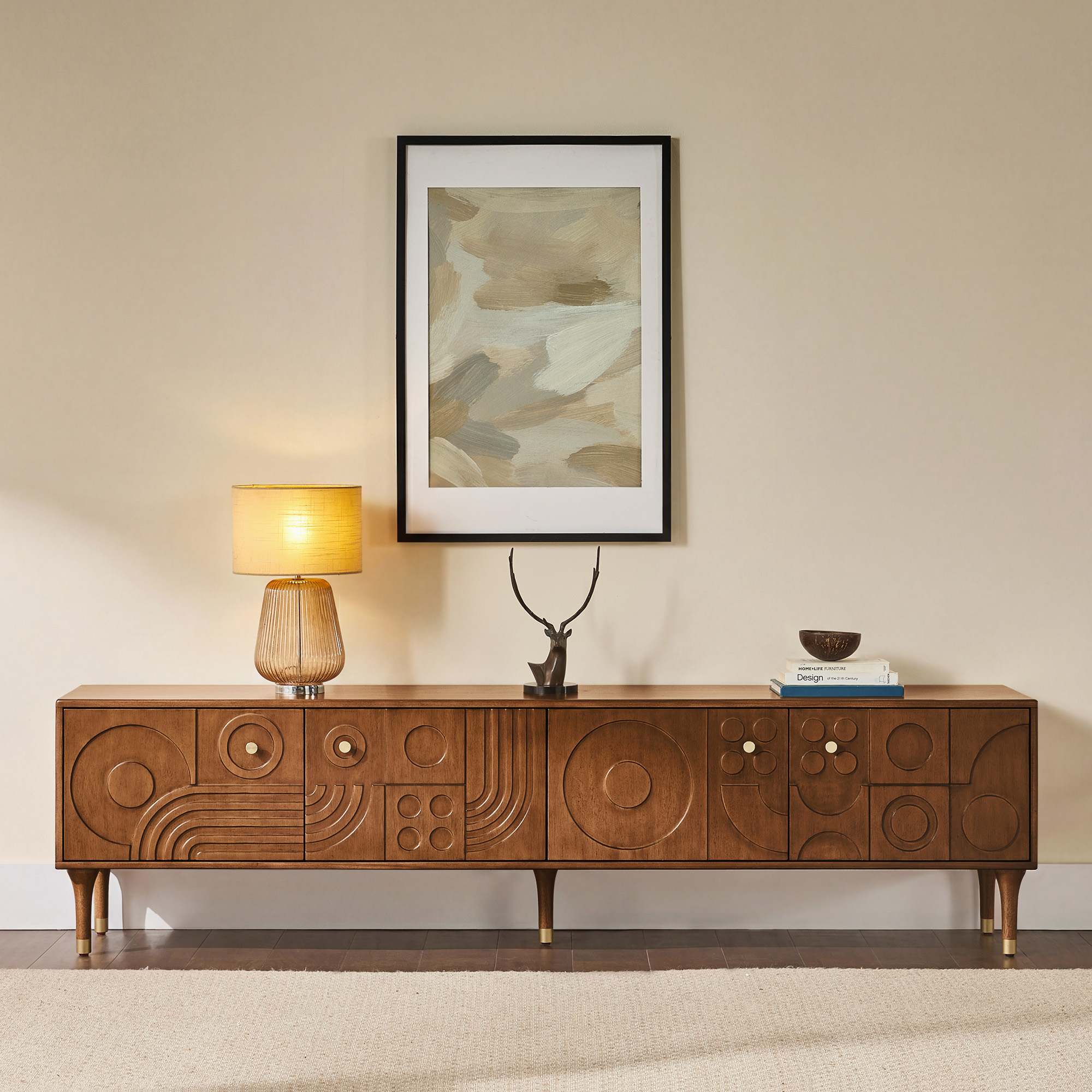 unico DIX TVボード W1800 Ludovic 84 inch Carving Solid Wood TV Stand | HERNEST