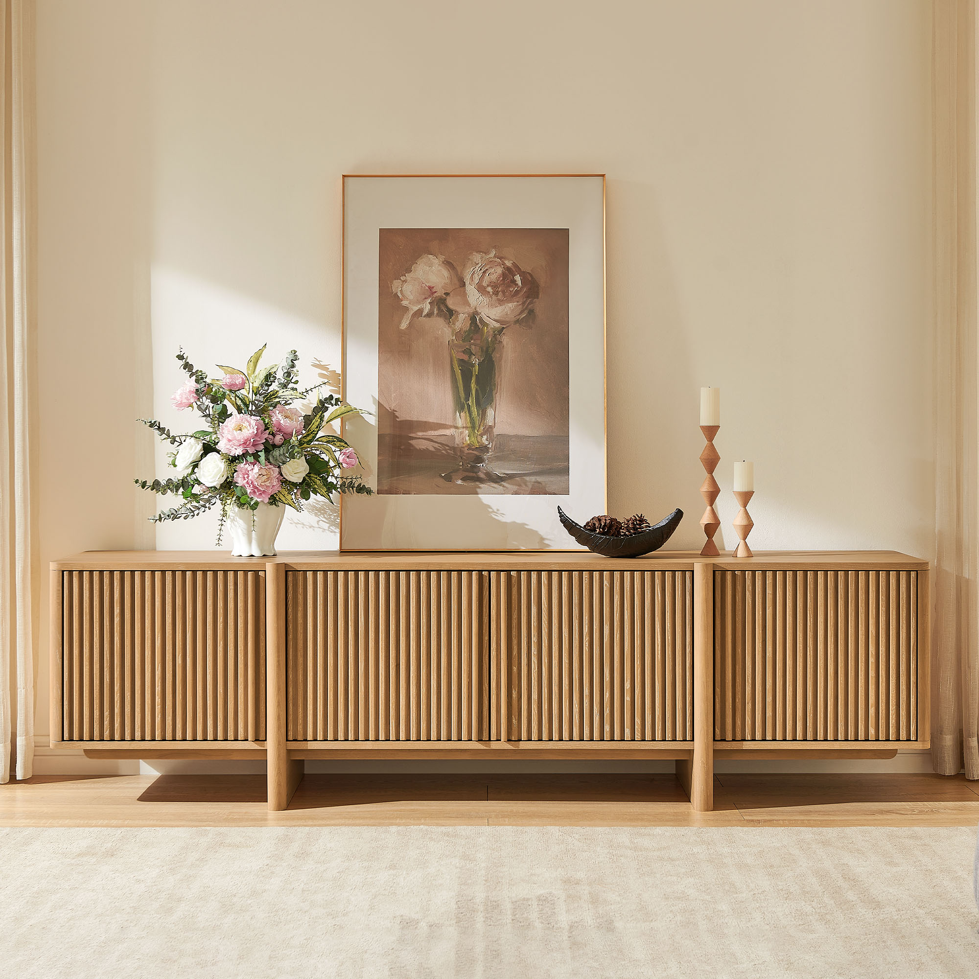 GALLERY.S S50 テレビボード Sabina 84 inch Brown TV Stand with Solid Ash Door and Adjustable