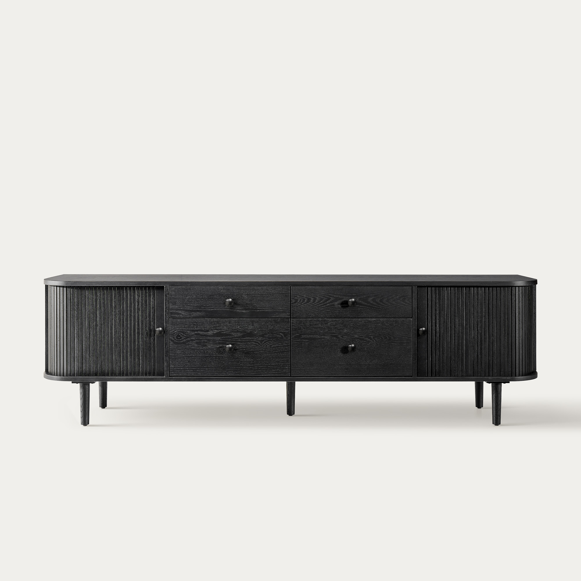 Tristan 84 inch Black Solid Oak Tambour Door TV Stand with 4