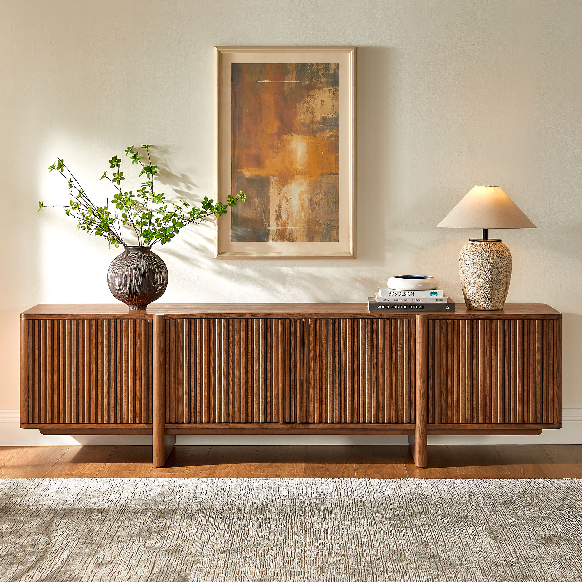 Sabina 84 inch Brown TV Stand with Adjustable Shelves and Solid