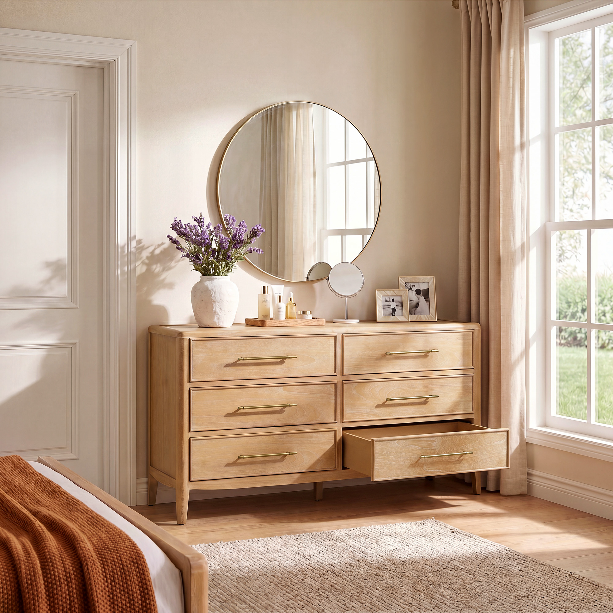 light wood dresser with black hardware 65