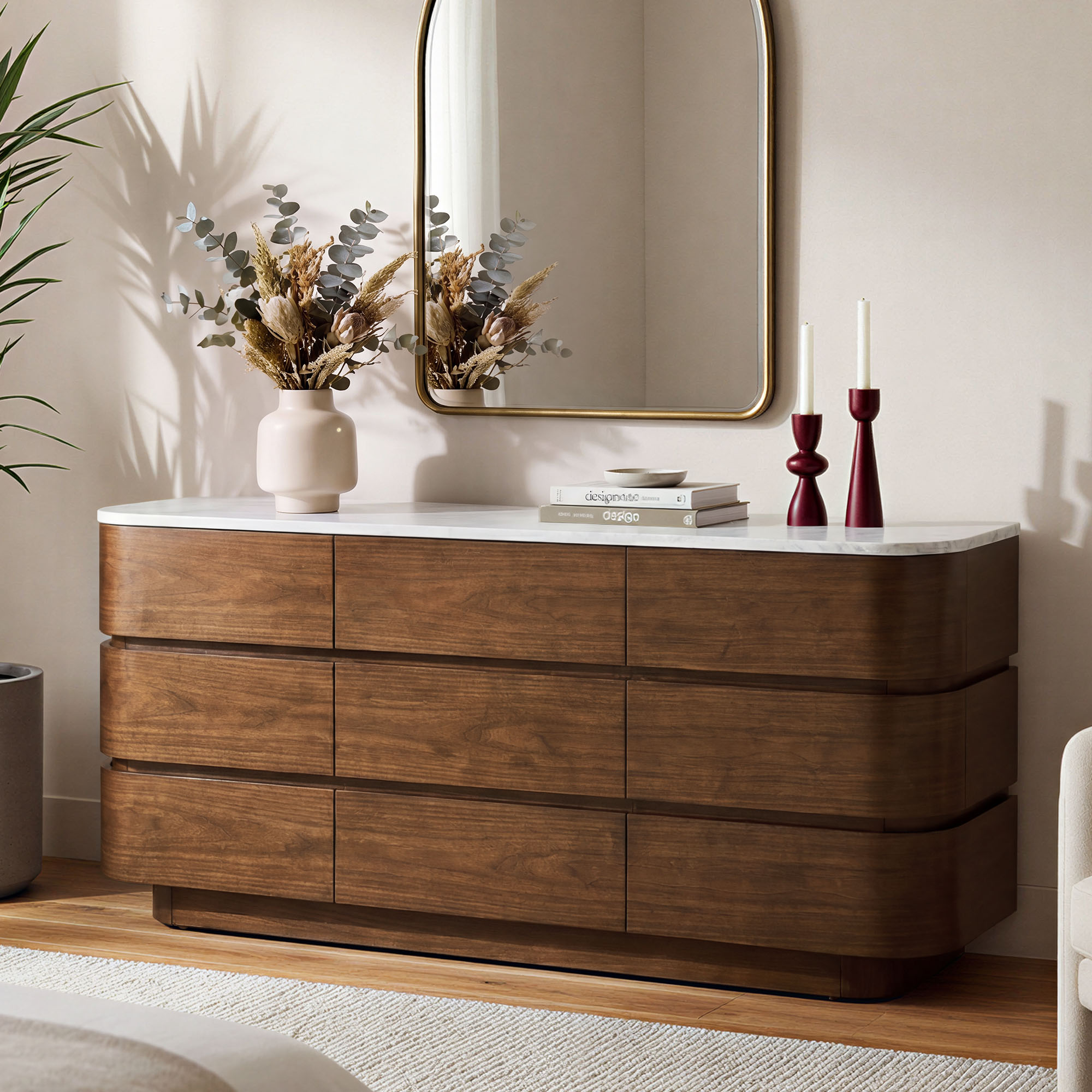round dresser Furniture of America Tangentry Natural ASTM F2057 Round Off Dresser
