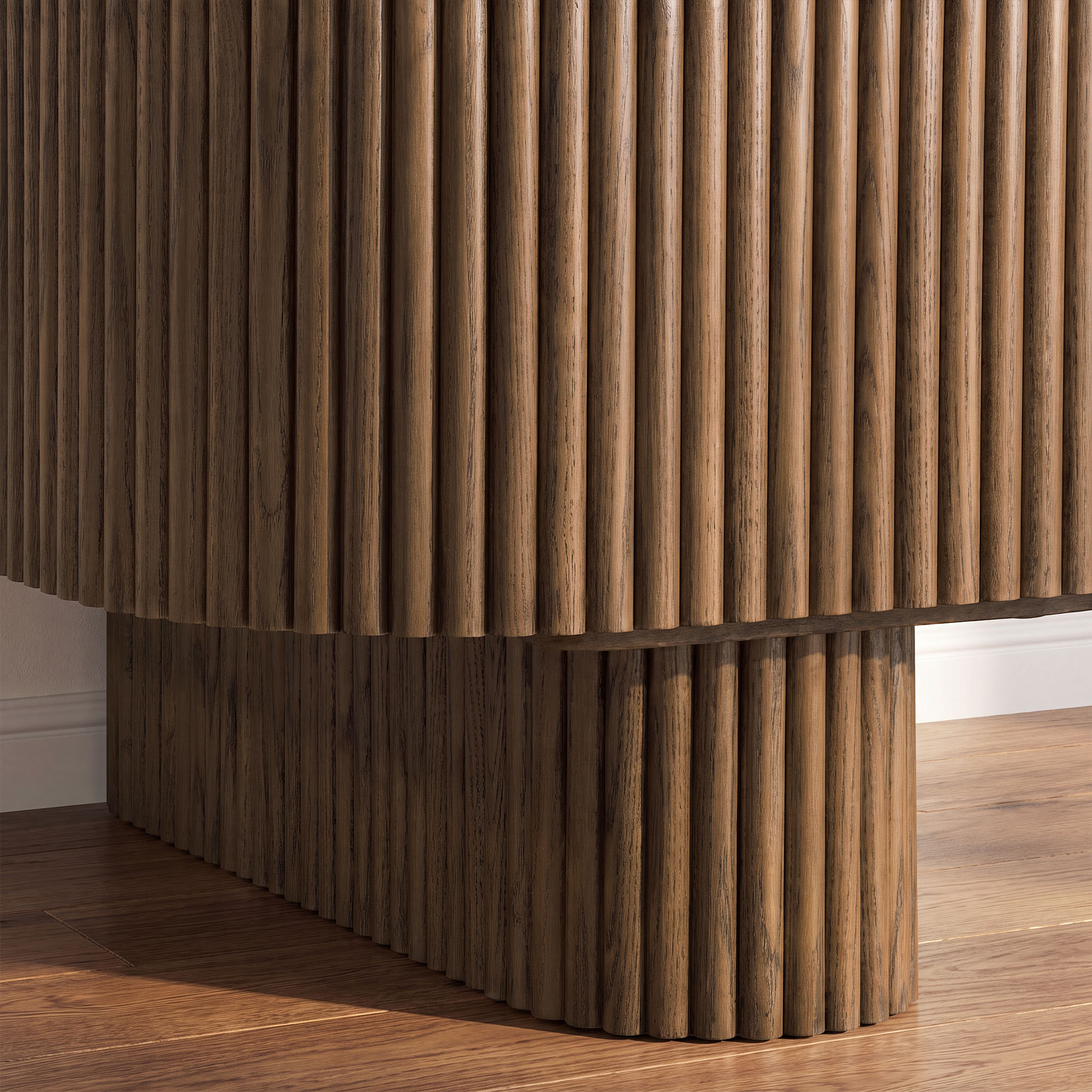Marisol 55 inch Brown Fluted Coffee Table with Drawers & Solid Oak