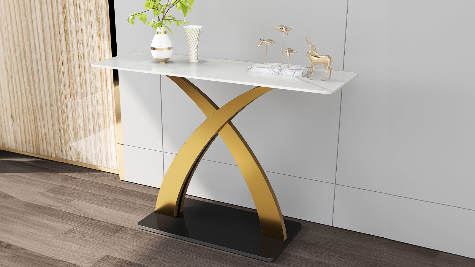 Hernest | Modern gold white marble side console table for entryway ...