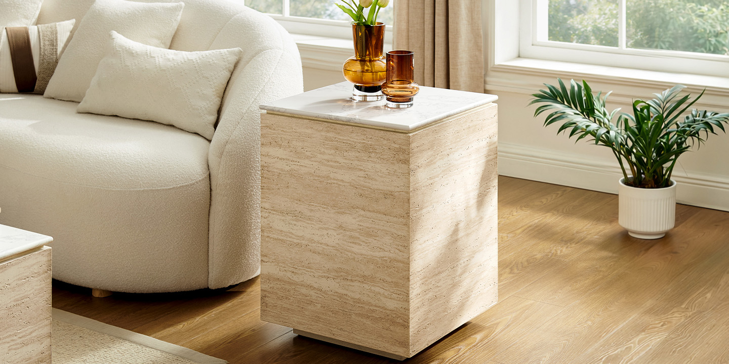 HERNEST Pick: Renata Travertine-Textured Side Table