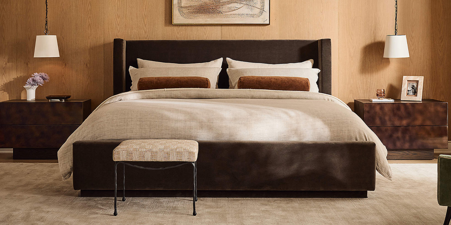 CB2 Russell Mink Faux Mohair Storage Bed