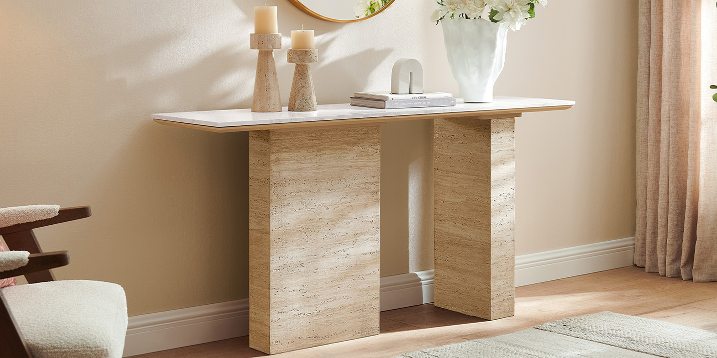 HERNEST Pick: Renata Travertine-Textured Console Table HERNEST Pick: Renata Travertine-Textured Console Table