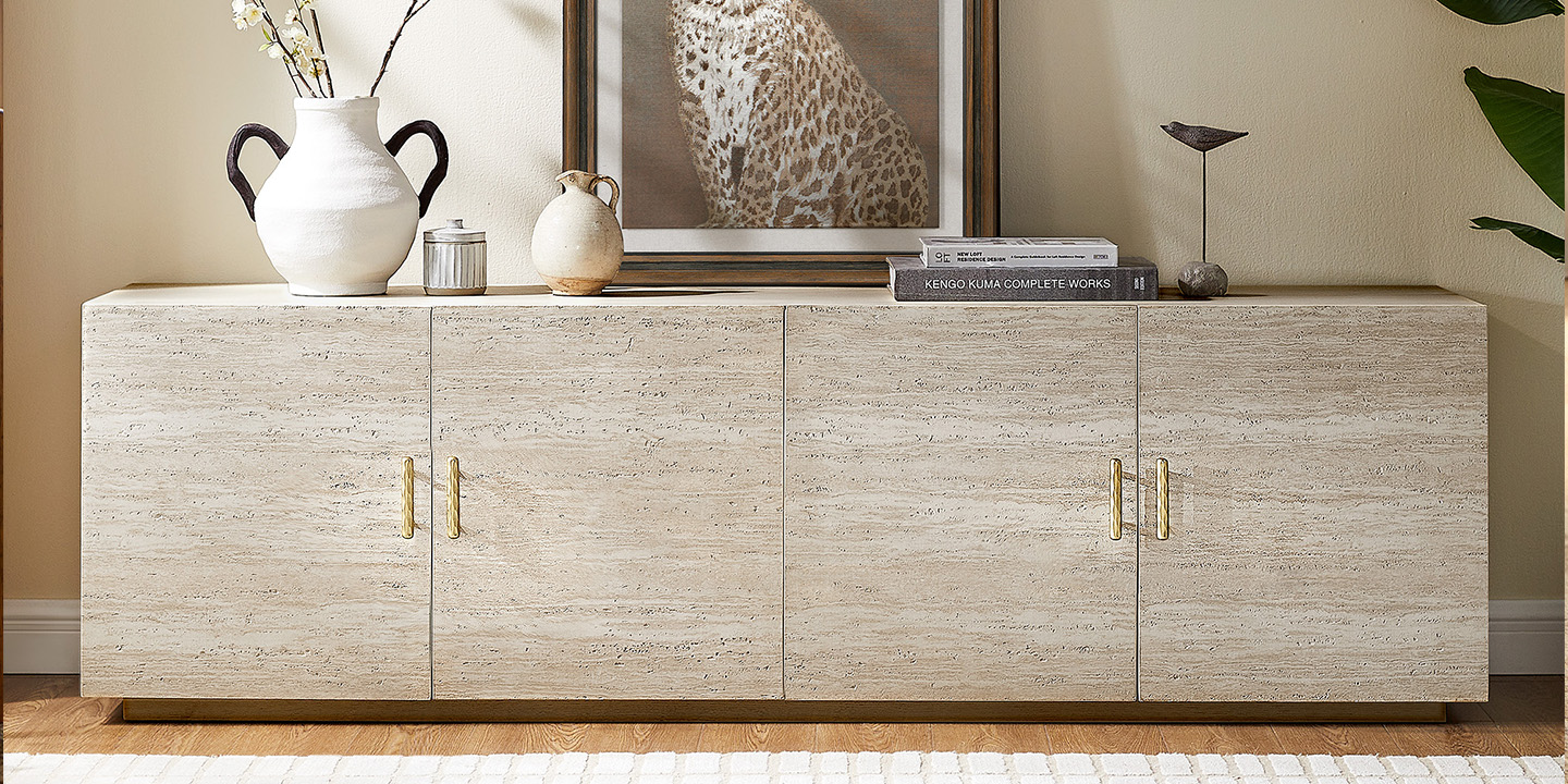 HERNEST Renata Travertine-Textured Media Console