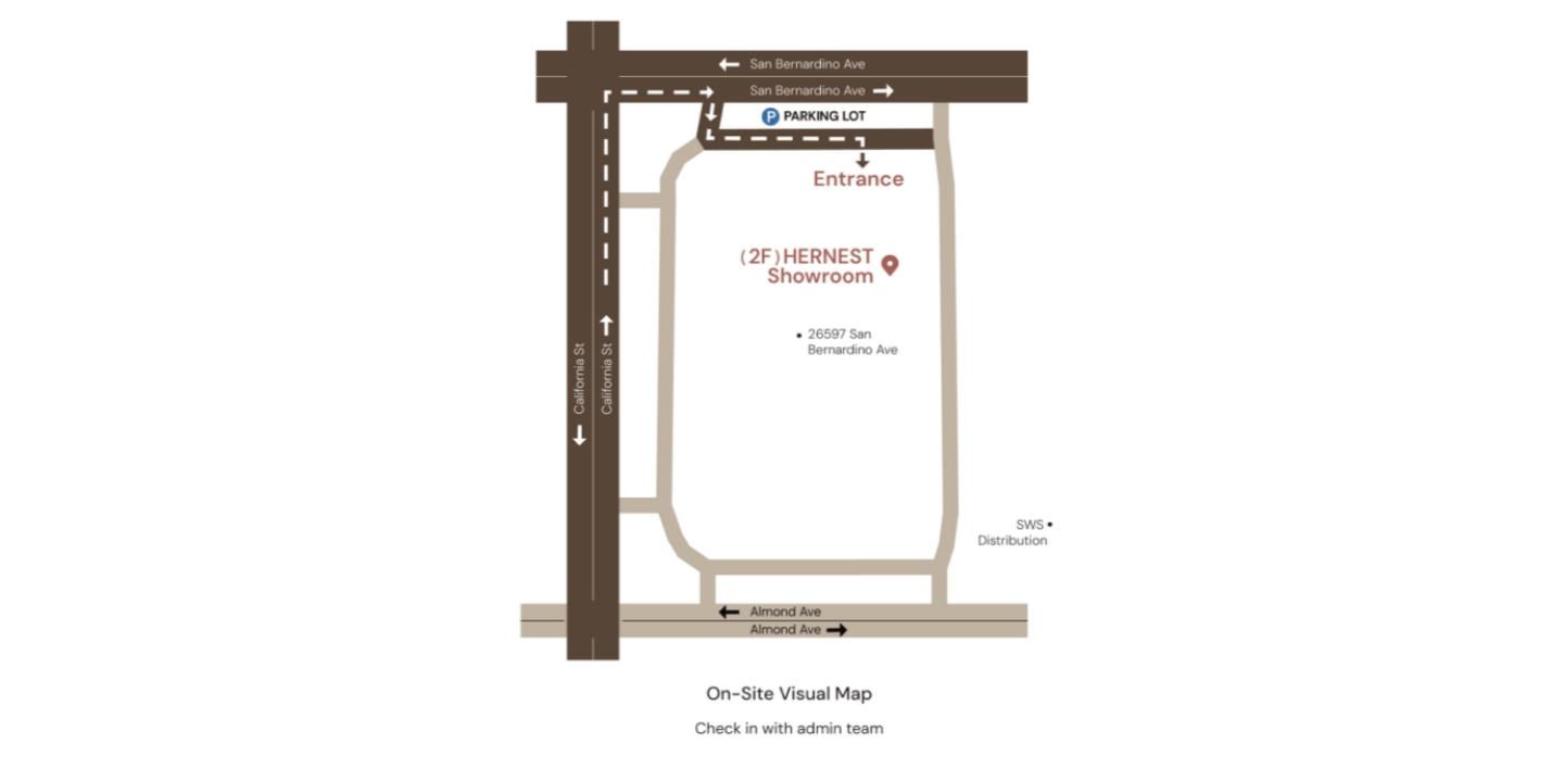 Hernest California Showroom Navigation Map Hernest California Showroom Navigation Map