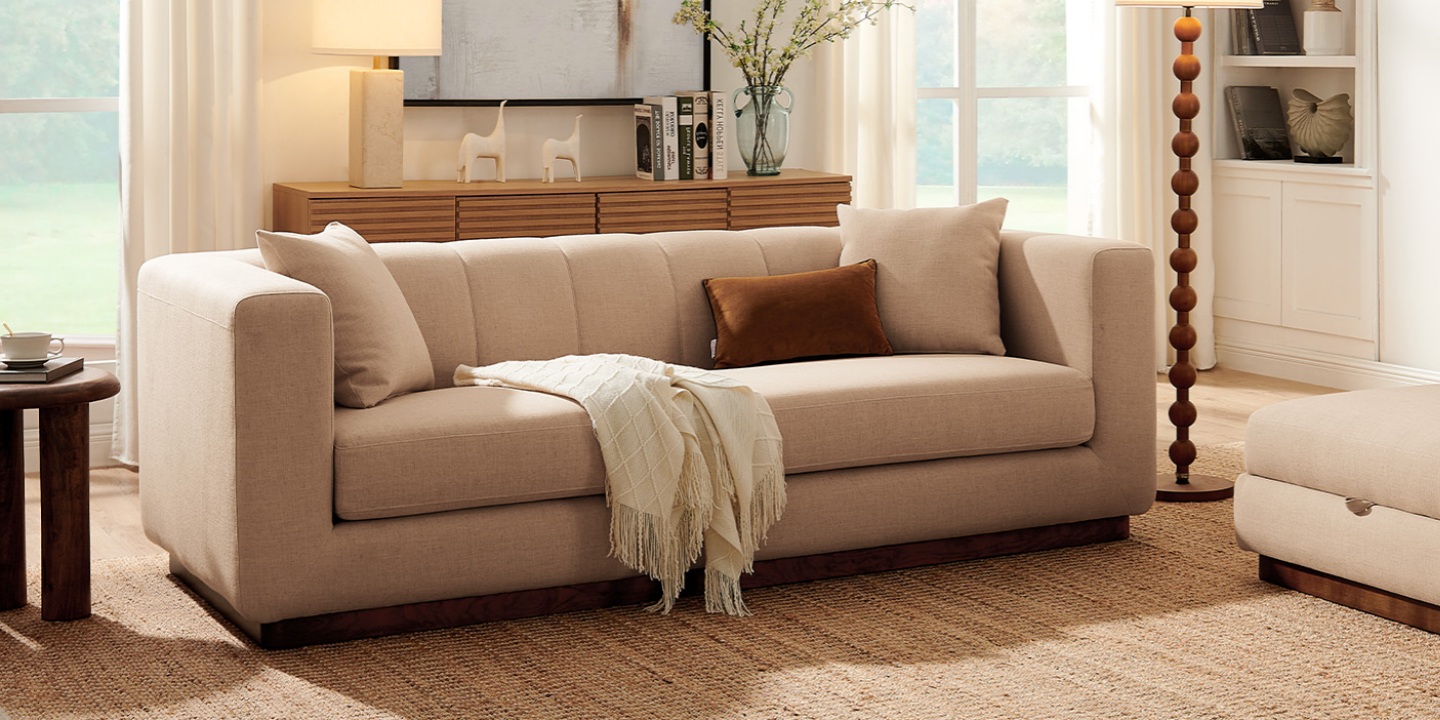 Svalbard bouclé polyester fabric sofa for sale featuring a stylish storage ottoman and solid wood and plywood frame for a sophisticated living room look Svalbard bouclé polyester fabric sofa for sale featuring a stylish storage ottoman and solid wood and plywood frame for a sophisticated living room look