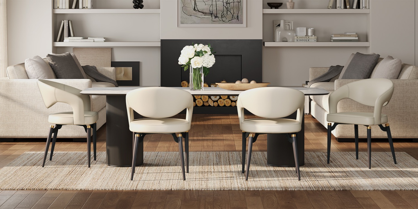 Modern white PU leather dining chairs with carbon steel legs and gold accents, perfectly proportioned for the ideal height of dining table, as shown in Liliana Armrest Leather Dining Chairs Modern white PU leather dining chairs with carbon steel legs and gold accents, perfectly proportioned for the ideal height of dining table, as shown in Liliana Armrest Leather Dining Chairs