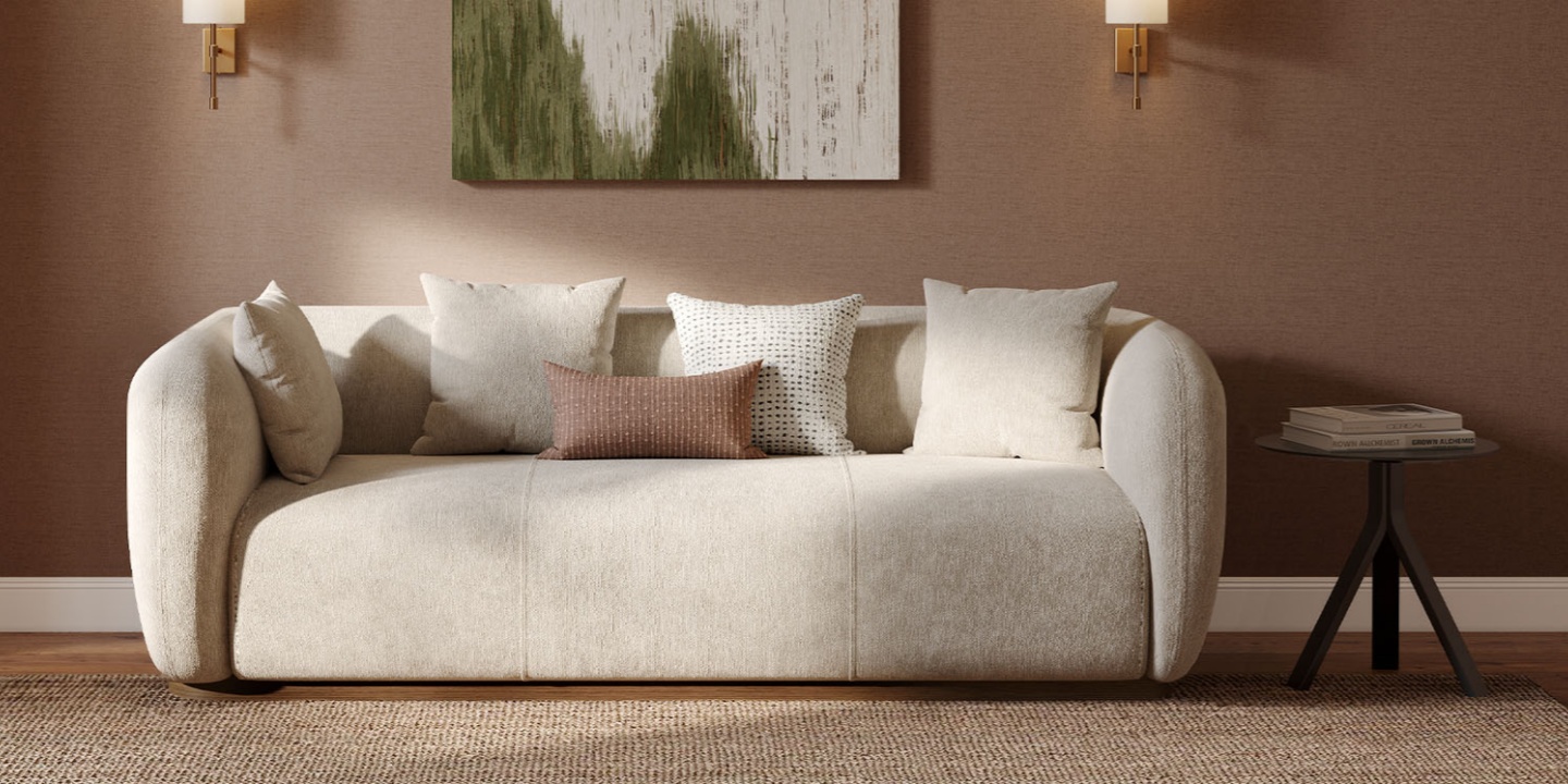 Jade low-profile chenille sofa with a 90-inch width, featuring a bold silhouette and rounded arms for a perfect couch size in modern interiors. Jade low-profile chenille sofa with a 90-inch width, featuring a bold silhouette and rounded arms for a perfect couch size in modern interiors.