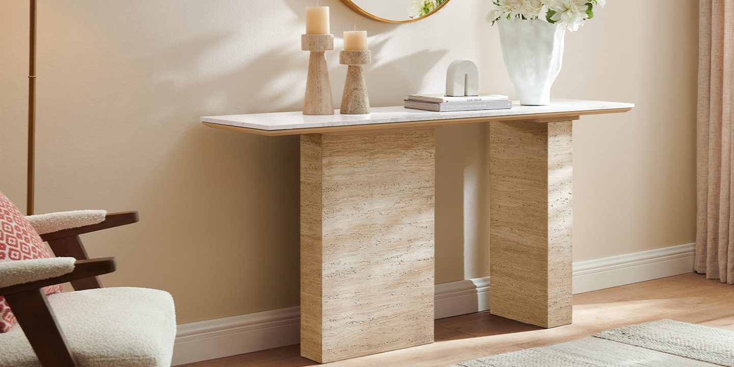 Renata 60 inch Travertine-Textured Console Table