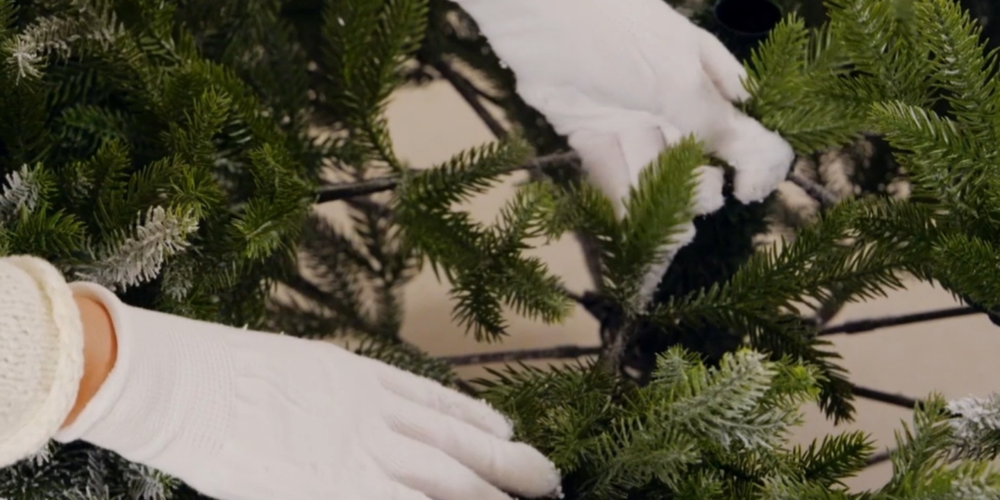hand-shape the Christmas tree's pine needles for a natural