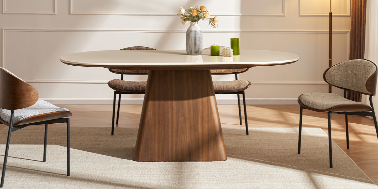 Highlighting various types of furniture, this dining room features the Thorsten oval dining table and chairs. Highlighting various types of furniture, this dining room features the Thorsten oval dining table and chairs.