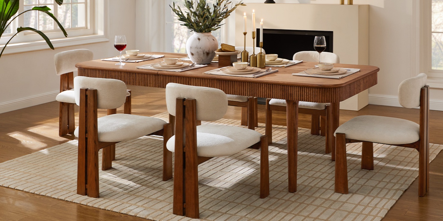 Furniture for Florida homes featuring the Valo 72"-92" extendable dining table with fluted edges and modern chairs. Furniture for Florida homes featuring the Valo 72"-92" extendable dining table with fluted edges and modern chairs.