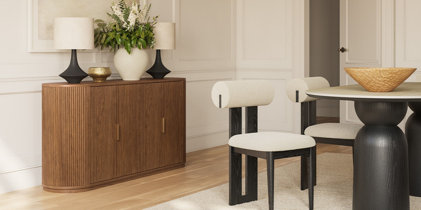 Furniture for Texas homes featuring the Rolf 63 inch oak sideboard with fluted wood details and handles. Furniture for Texas homes featuring the Rolf 63 inch oak sideboard with fluted wood details and handles.