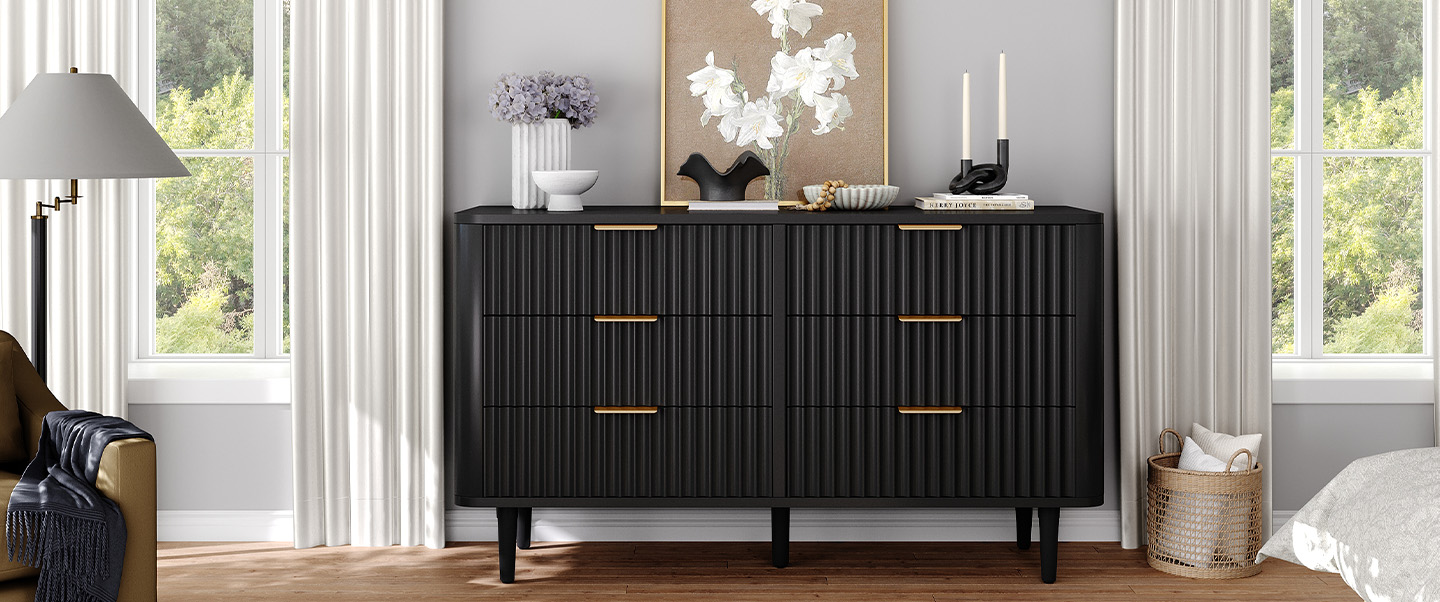 mid-century wavy dresser with 6 drawers, 6 Drawer Chest Dresser, Waveform 6-Drawer Dresser, wood dressers for bedroom, 6 drawer dressers​, deep drawer dressers for bedroom​, storage for cabinet​, storage cabinets​, sideboard cabinet​