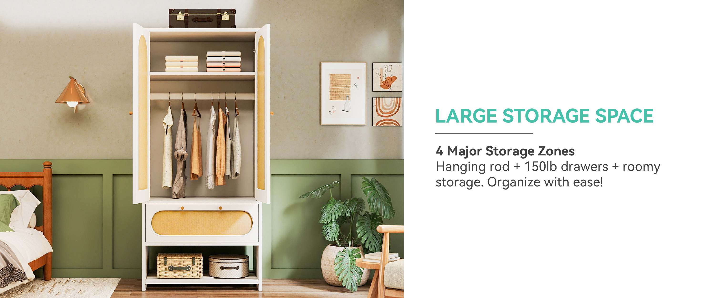 Minimalist Wardrobe, closet dressers, closet dressers drawers​, Rattan Armoire Dressers, storage cabinet​, Vintage wardrobe
