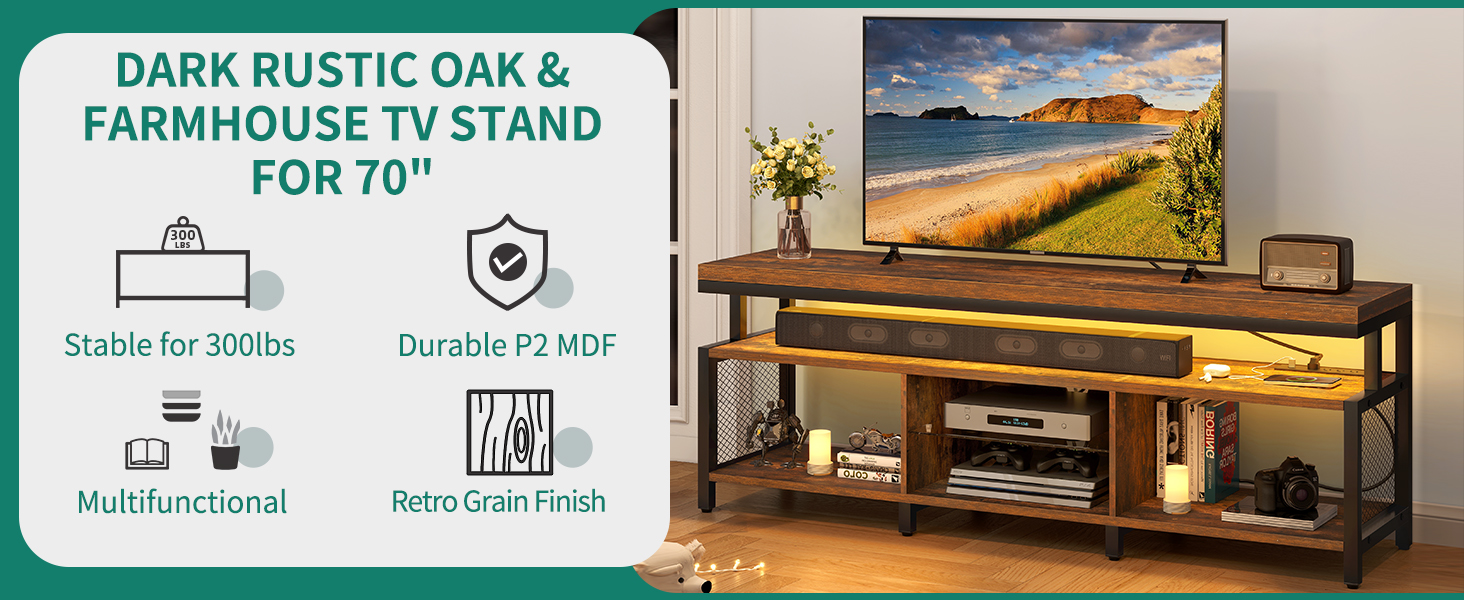 Yitahome | Modern Industrial Tv Stands With Led And Power Outlets In Brown