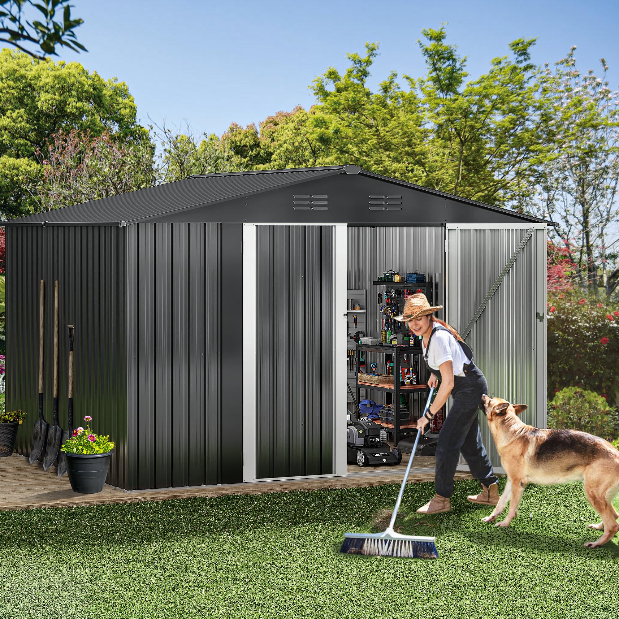 Yitahome | 10 x 8 ft Dark Grey Outdoor Metal Motorbike Storage