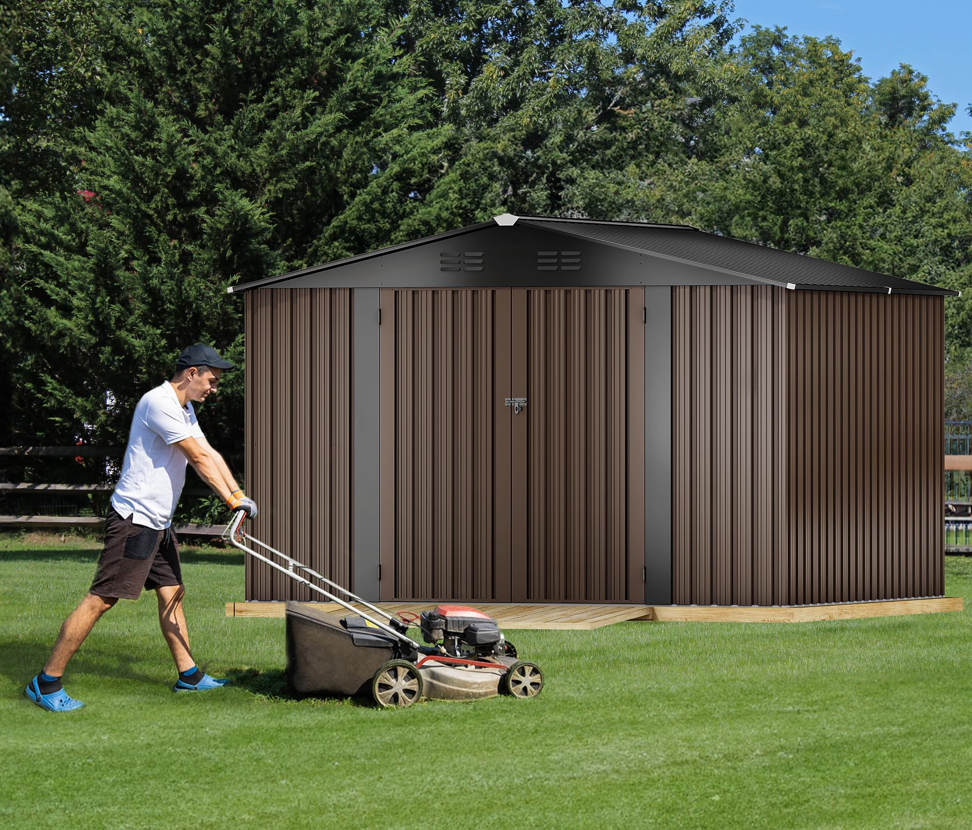 Yitahome | 10 x 8 ft Brown Outdoor Metal Motorbike Storage Tool