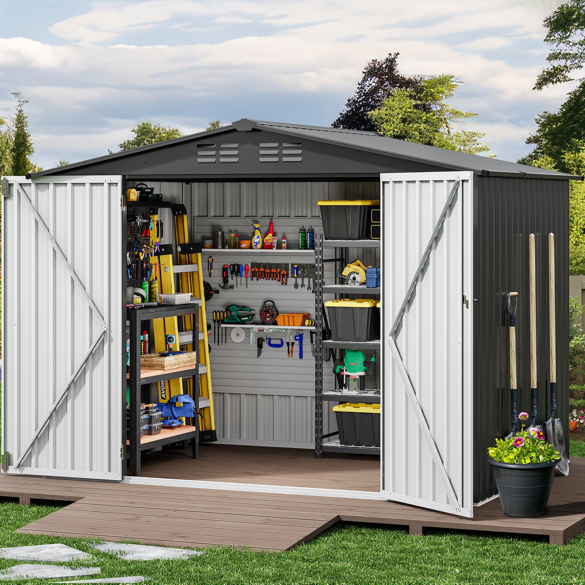 Yitahome | 8x6 ft Dark Grey Metal Outdoor Storage Shed Kits with