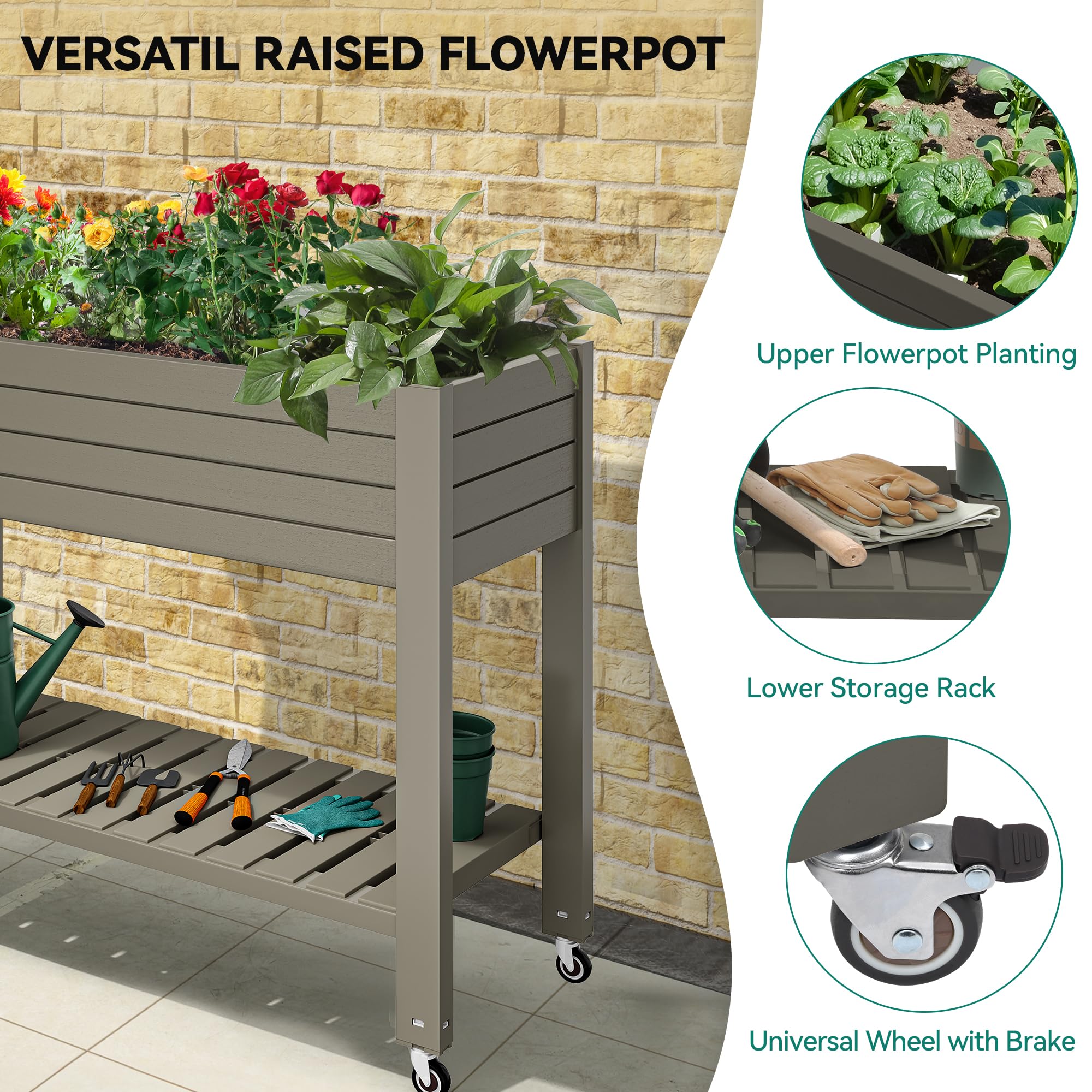 Yitahome 3.6x1.5x2.8 ft Elevated Raised Garden Bed Large Patio Resin Planter Box Stand Brown