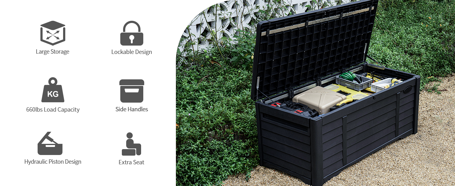 Garden Balcony Organizer VINGLI 40 Gallon Outdoor Storage Bench With Cushion - Rattan Deck Box For Patio, Garden, Or Pool VINGLI 40 Gallon Rattan Storage Box With Cushion