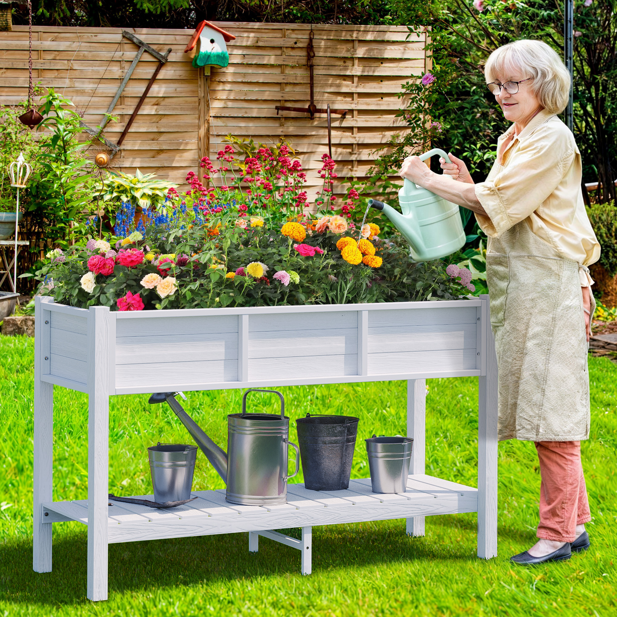 Yitahome | 4x1.5x2.5ft White Poly Wood Raised Garden Bed with Legs