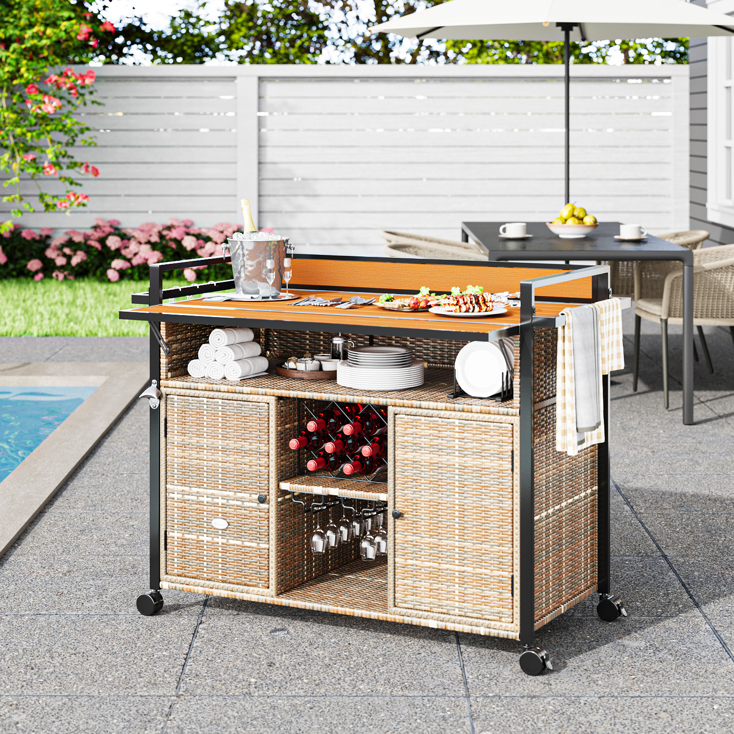 Yitahome | Outdoor Rolling Cart with Extendable Table and Storage  display picture 1