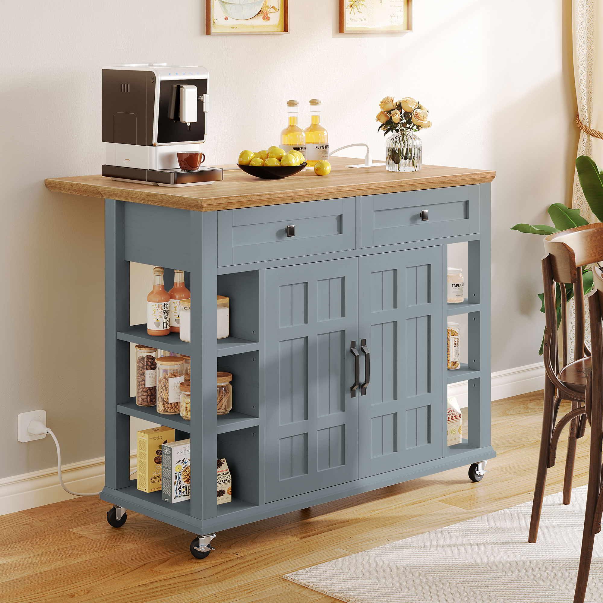 Yitahome | Modern Rolling Kitchen Island with Drop Leaf and