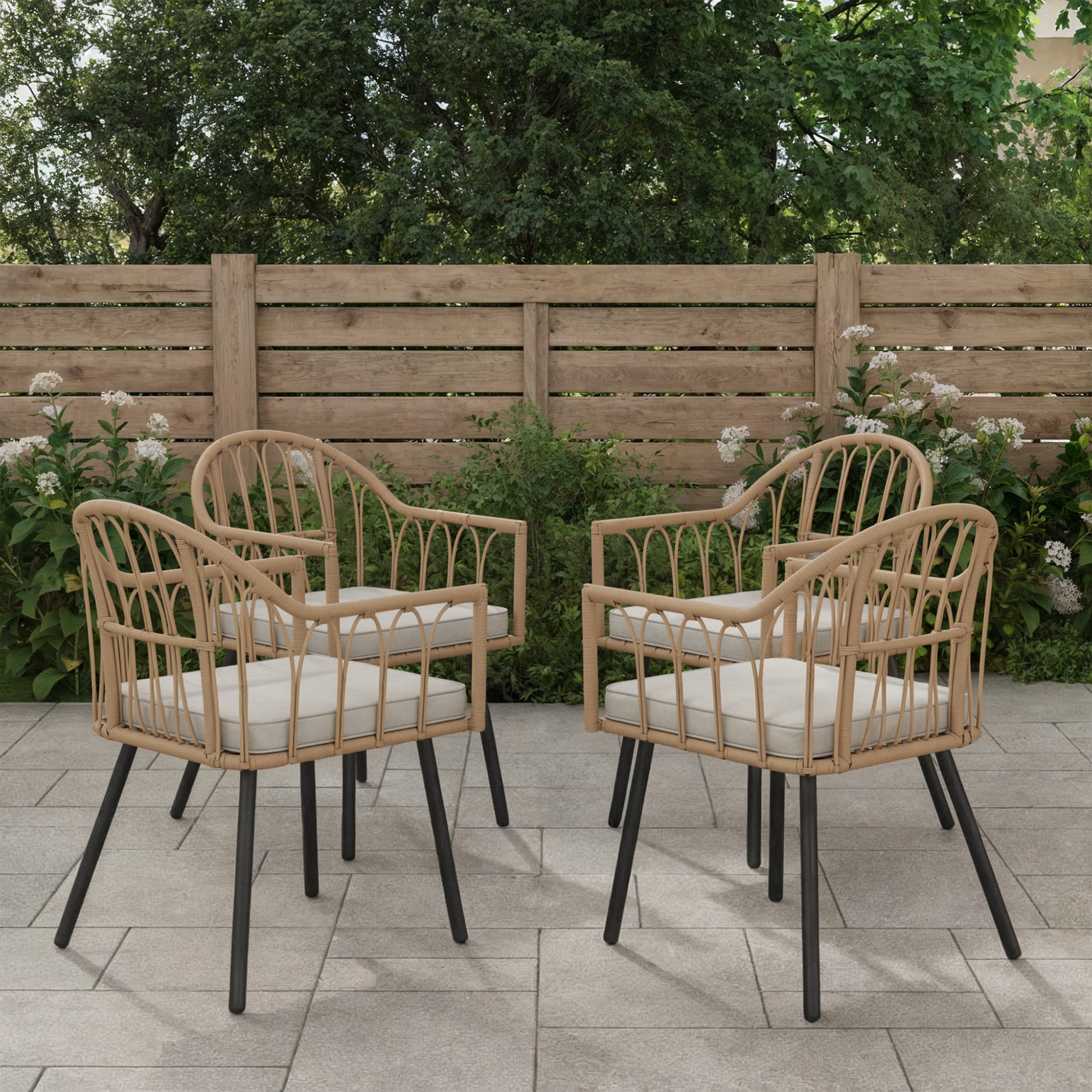 Patiorama Patio Dining Chairs Set Of 6, Woven Rope Outdoor Dining