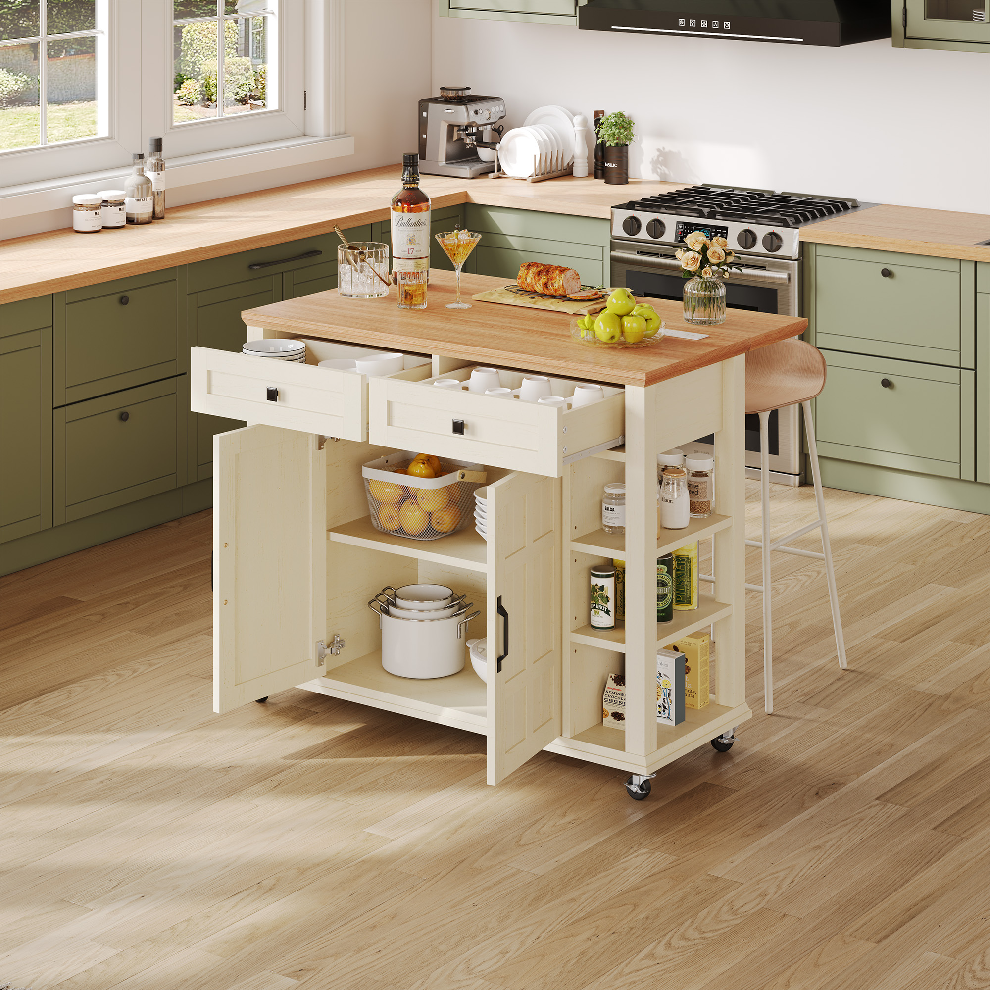 Yitahome | Modern Rolling Kitchen Island with Drop Leaf and