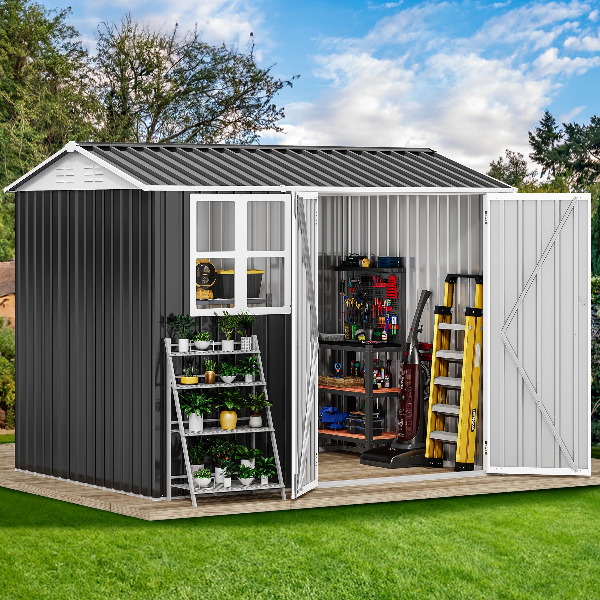 Yitahome | 8 x 6 ft Metal Outdoor Storage Tool Shed with Lockable