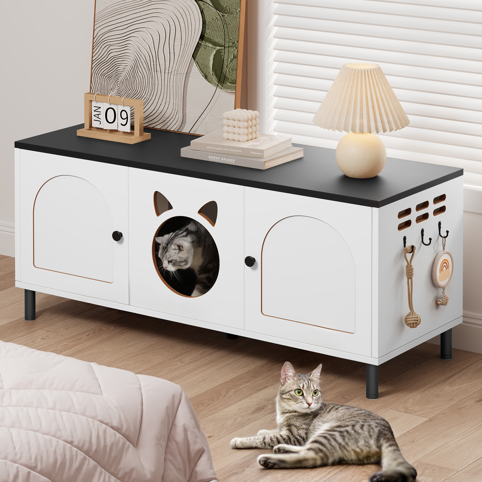 Yitahome | Modern Dual-Cabinet Cat Furniture with Cat Scratch Pad