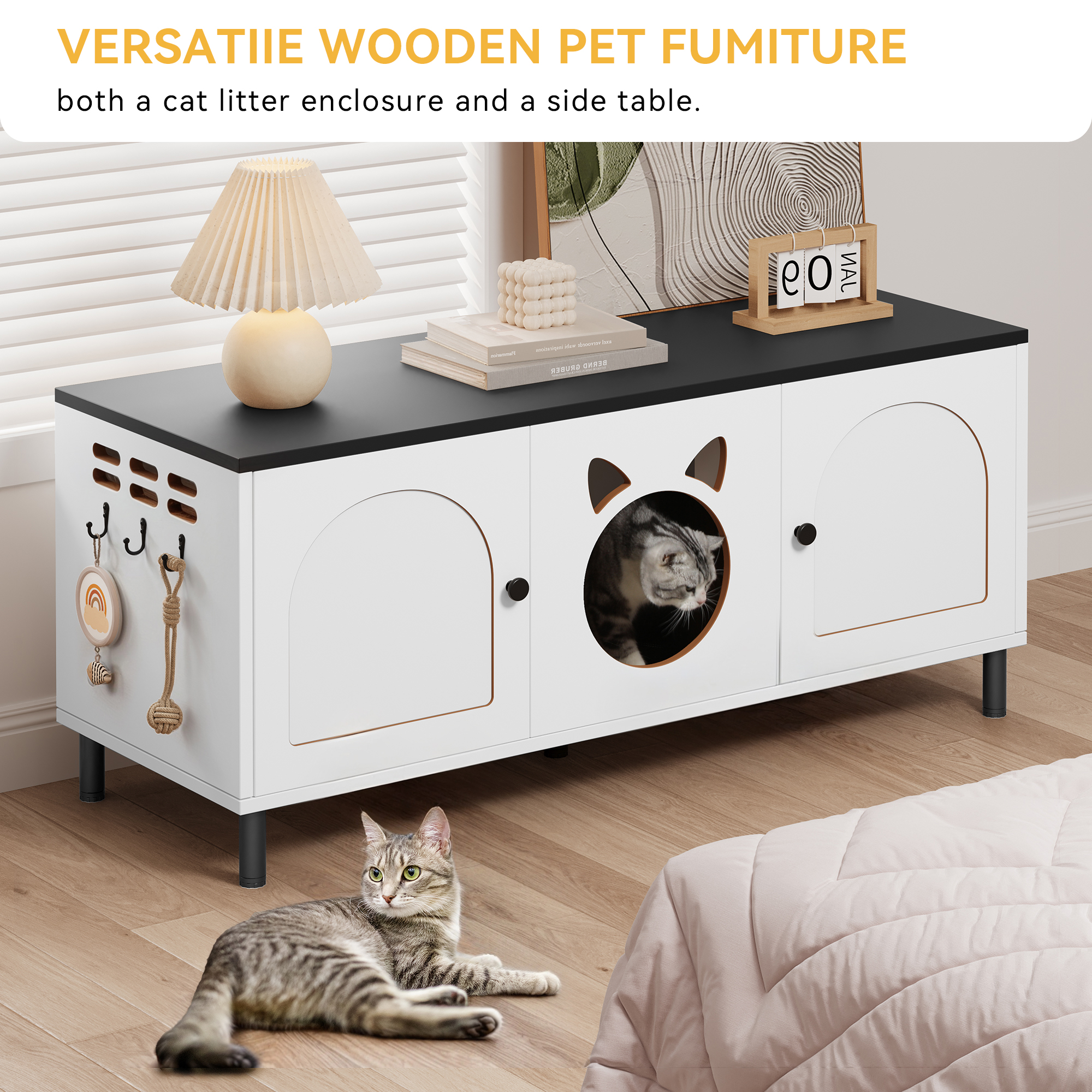 Yitahome | Modern Dual-Cabinet Cat Furniture with Cat Scratch Pad