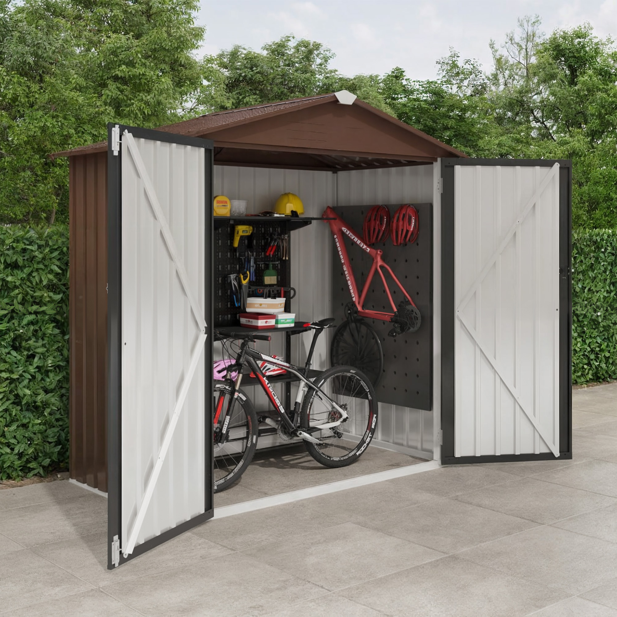 Yitahome | 6x4 ft Brown Metal Outdoor Storage Shed Kits with