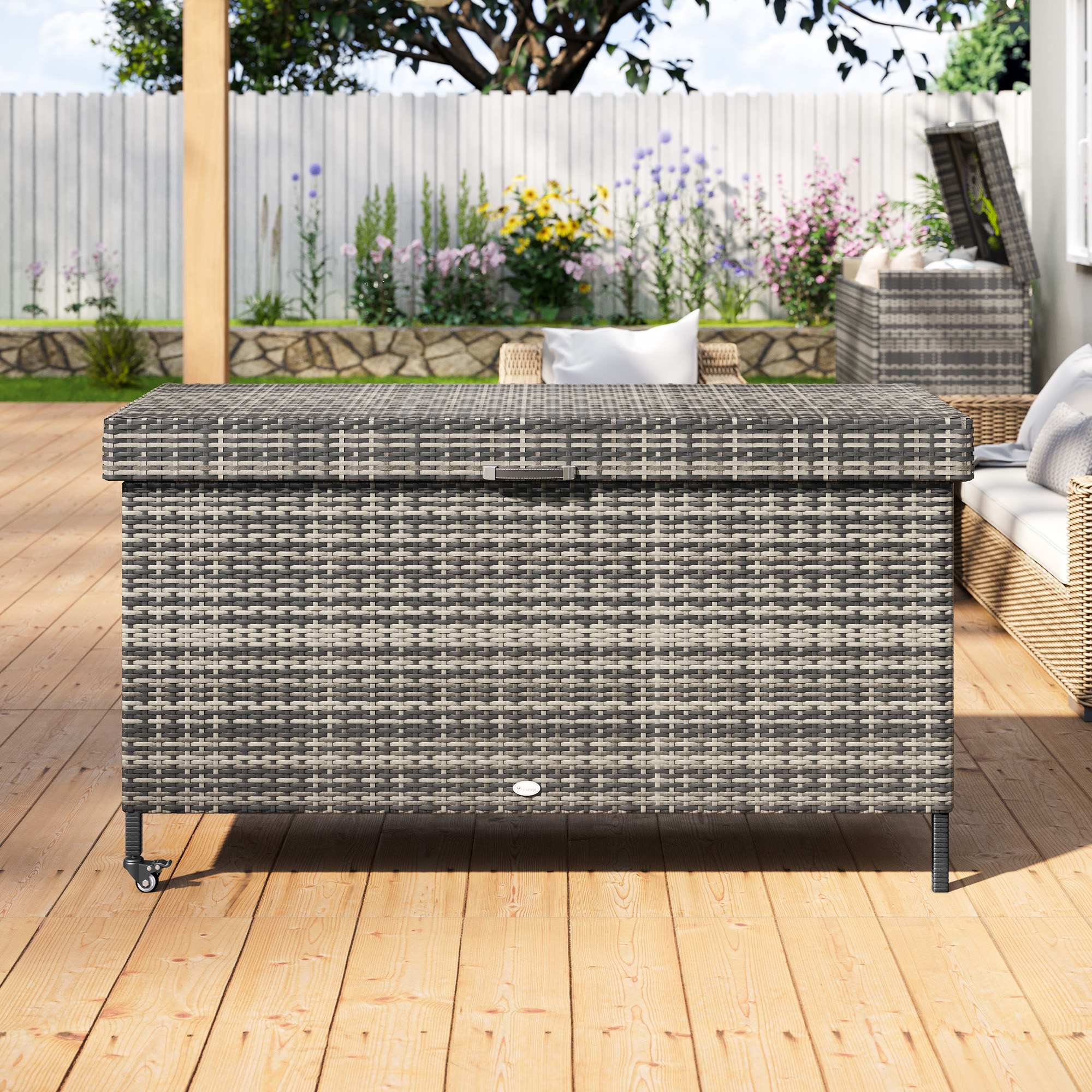 Deck Bench 90 Gallon Patio Storage Bench, Outdoor Wicker Deck Box