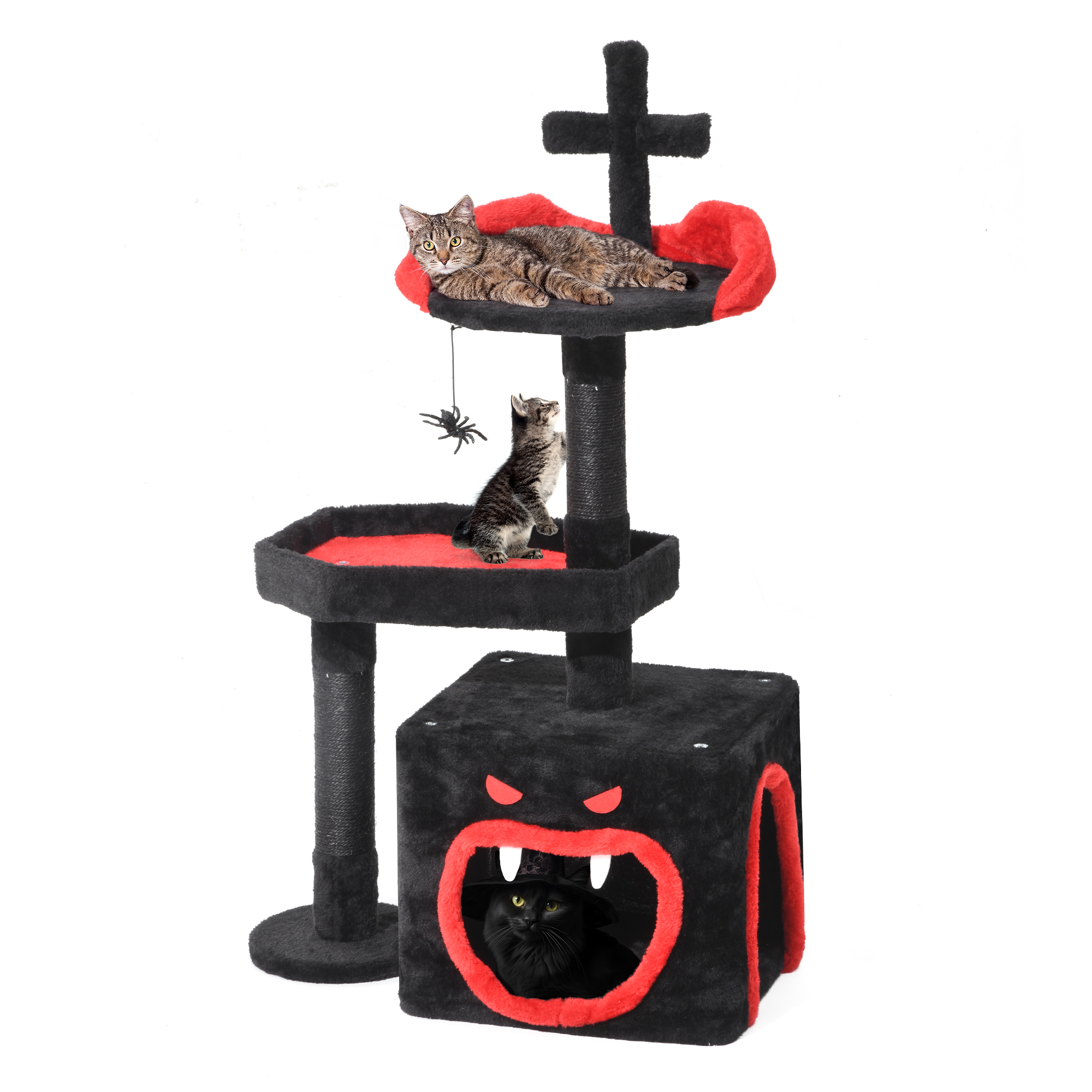 thumbnail image 2 of Cat Scratcher 59-Inch Gothic Cat Tree With Coffin Bed - Spooky Halloween With Hammock & Perches Cat Tower 2 of 11