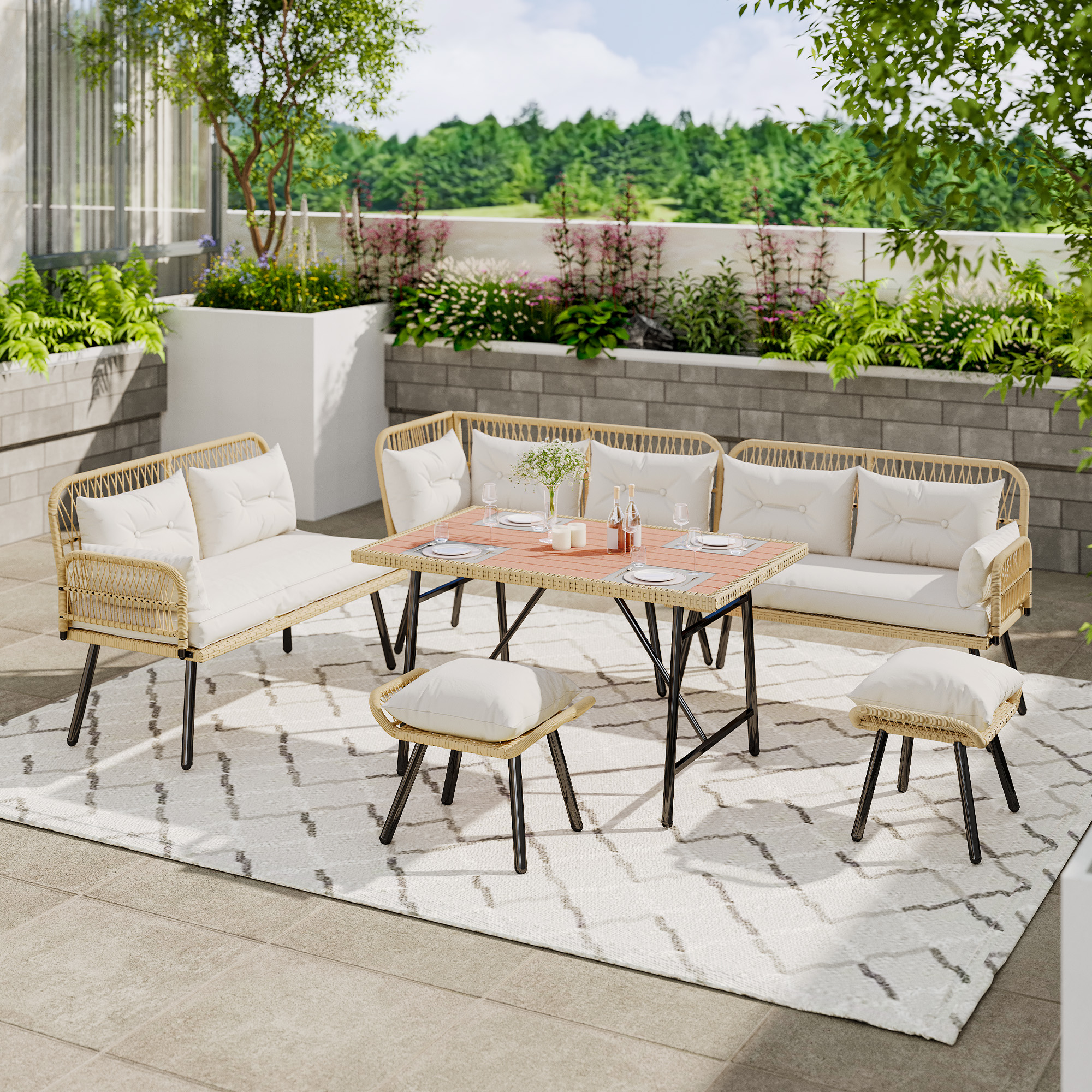 L Shaped Outdoor Sectional Dining Table L Shaped Patio Furniture YITAHOME  6-Piece Patio Furniture Set, All