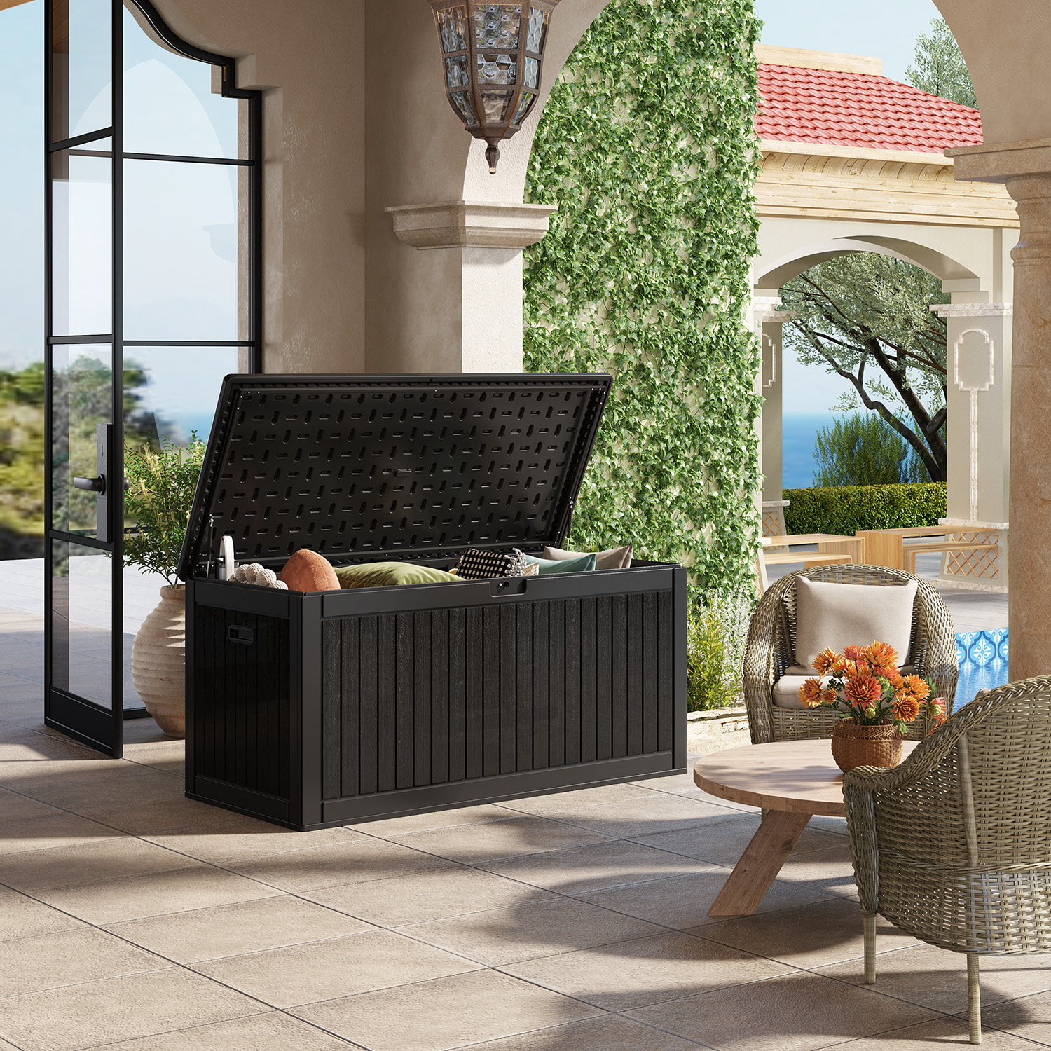 Yitahome | 260 Gallon Extra Large Black Outdoor Resin Deck Box in