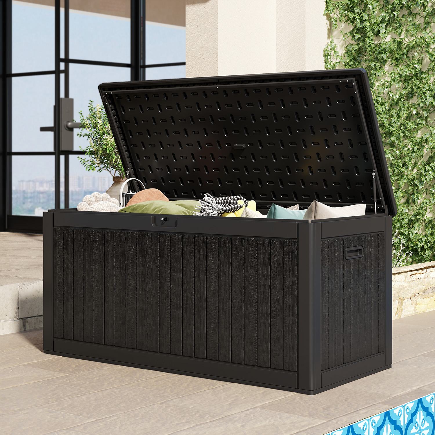 Yitahome | 260 Gallon Extra Large Black Outdoor Resin Deck Box in